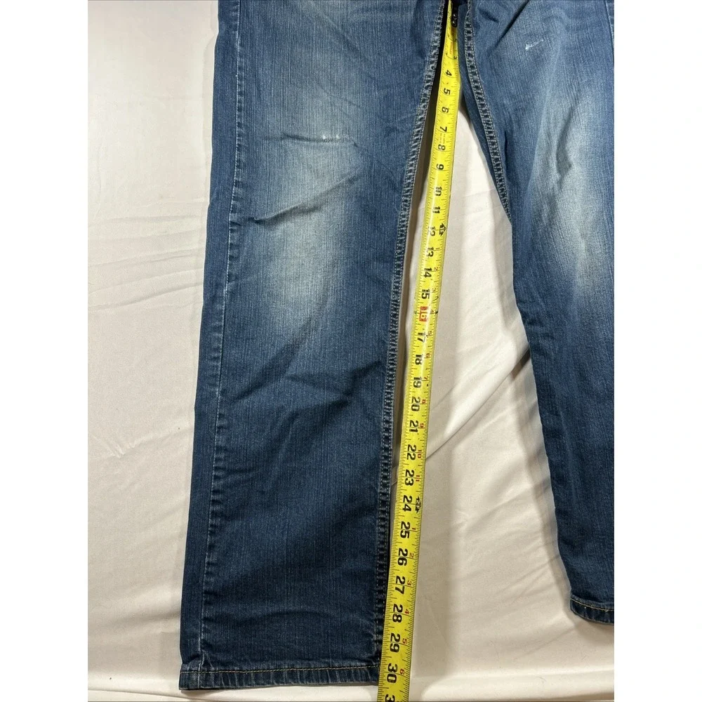 Levi's 505 Jeans Mens 34x32 Blue Medium Wash Straight Denim Zip Fly Distressed